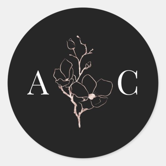 Sticker Rond Élégant Monogramme noir Mariage Enveloppe sceaux (Devant)