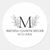 Sticker Rond Élégant monogramme noir nouvellement marié (Devant)