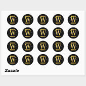 Sticker Rond Élégant Monogramme noir & or Script moderne (Feuille)