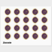 Sticker Rond Élégant Monogramme Or Script Plum Purple Mariage (Feuille)