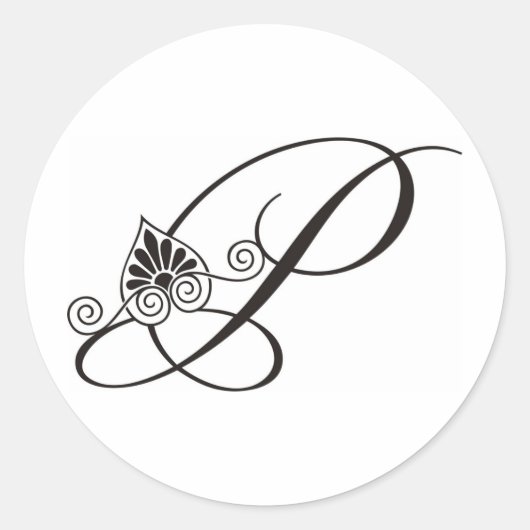 Sticker Rond Élégant Monogramme P en noir et blanc (Devant)