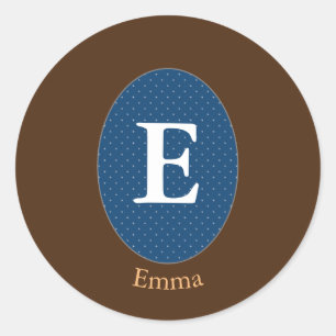 Sticker Rond Élégant Monogramme Personnalisé Bleu