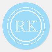 Sticker Rond Élégant Monogramme Professionnel Bleu Océan Clair (Devant)