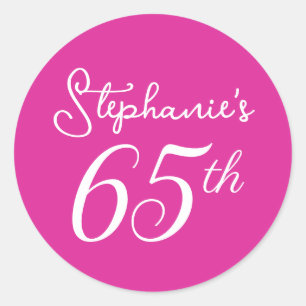 Sticker Rond Élégant Monogramme rose 65e fête d'anniversaire