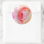 Sticker Rond Élégant. Monogramme rose avec Rose Mariage jaune (Sac)