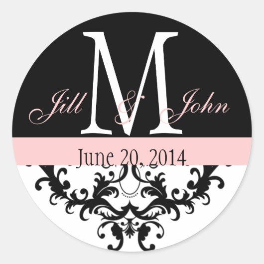 Sticker Rond Elégant Monogramme rose Black Fils Mariage Seal (Devant)