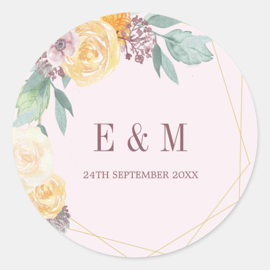 Sticker Rond Élégant Monogramme rose Floral Chic (Devant)