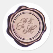 Sticker Rond Elégant Monogramme Rose Sceau de cire d'or (Devant)