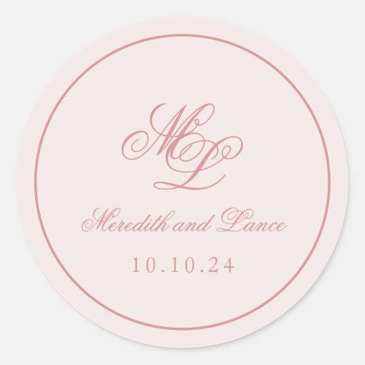 Sticker Rond Élégant Monogramme rose simple (Devant)