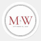 Sticker Rond Élégant Monogramme rouge Mariage Classic Round Sti (Devant)