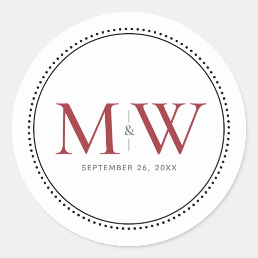 Sticker Rond Élégant Monogramme rouge Mariage Classic Round Sti (Devant)