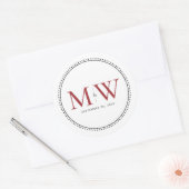 Sticker Rond Élégant Monogramme rouge Mariage Classic Round Sti (Enveloppe)