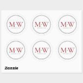 Sticker Rond Élégant Monogramme rouge Mariage Classic Round Sti (Feuille)