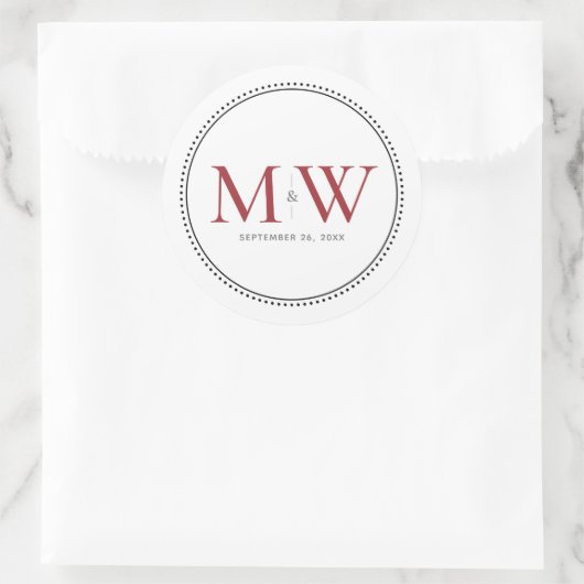 Sticker Rond Élégant Monogramme rouge Mariage Classic Round Sti (Sac)