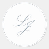 Sticker Rond Élégant Monogramme Simple Script Dusty Blue Mariag (Devant)