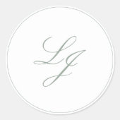 Sticker Rond Élégant Monogramme Simple Script Sage Mariage vert (Devant)