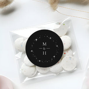 Sticker Rond Élégant Monogramme Stellaire Mariage Céleste