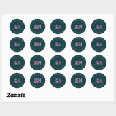 Sticker Rond Élégant Monogramme & Texte circulaire modifiable e (Feuille)