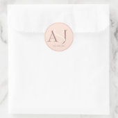 Sticker Rond Élégant Monogramme Tons Terreux Chauds Rose Mariag (Sac)