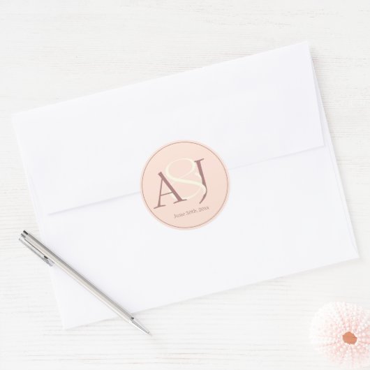 Sticker Rond Élégant Monogramme Tons Terreux Chauds Rose Mariag (Enveloppe)