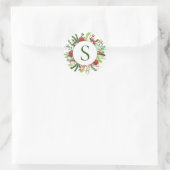 Sticker Rond Élégant Monogramme Vacances hiver Wreath (Sac)