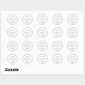 Sticker Rond Élégant Monogramme Vert Mariage Adresse de retour (Feuille)