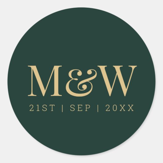 Sticker Rond Élégant Monogramme Vert Or Mariage Classic Round (Devant)
