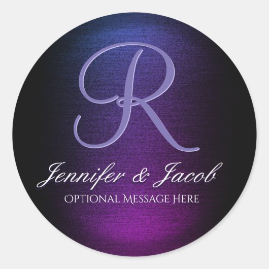 Sticker Rond Élégant monogramme violet et noir (Devant)