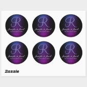 Sticker Rond Élégant monogramme violet et noir (Feuille)