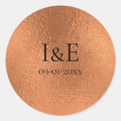 Sticker Rond Élégant Monogrammes Mariage Date Faux Copper Foil (Devant)