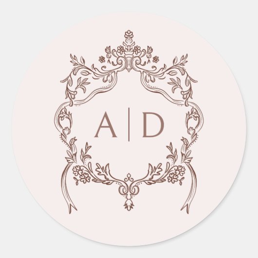 Sticker Rond Élégant Monogrammes Mariages de crête Vintage (Devant)