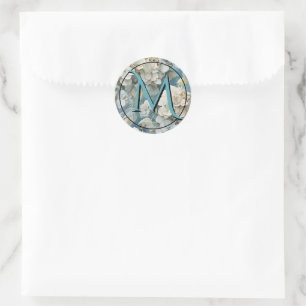 Sticker Rond Elégant moody bleu poussiéreux flores d'aquarelle