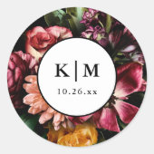 Sticker Rond Élégant + Moody Floral Mariage noir (Devant)
