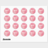 Sticker Rond Élégant Motif d'aquarelle rose - Monogramme (Feuille)