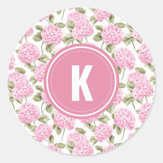 Sticker Rond Élégant Motif de fleurs d'hydragea rose (Devant)