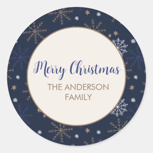 Sticker Rond Élégant Motif de flocon de neige bleu foncé (Devant)