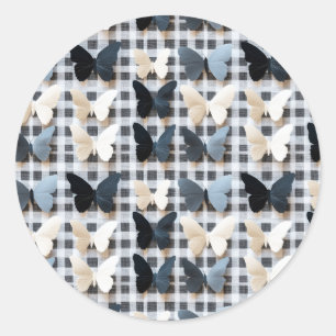 Sticker Rond Élégant Motif de grille papillon