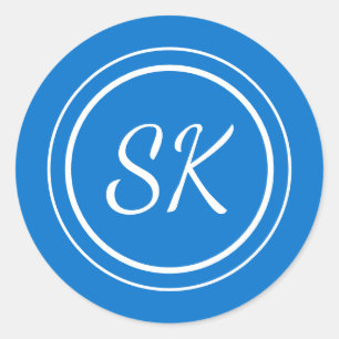 Sticker Rond Élégant Moyen Bleu Professionnel Monogramme Entr