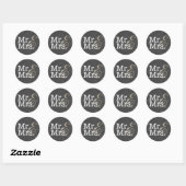 Sticker Rond Elégant Mr et Mme Chalkboard Wedding Favor (Feuille)