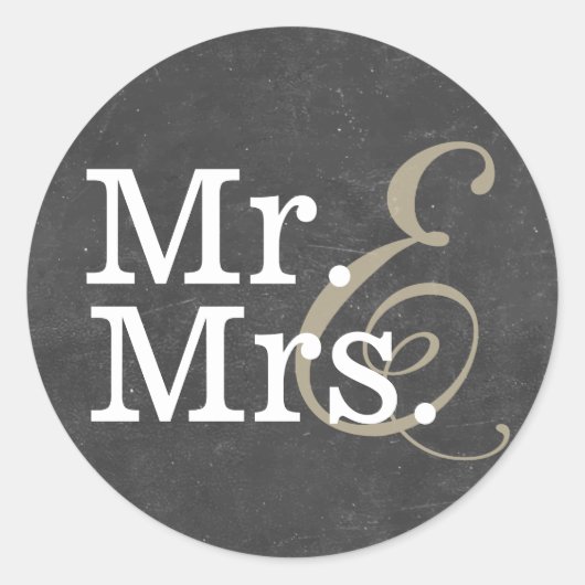 Sticker Rond Elégant Mr et Mme Chalkboard Wedding Favor (Devant)
