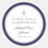 Sticker Rond Elegant Navy Blue Cross Boy First Communion  (Devant)