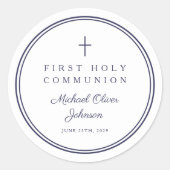Sticker Rond Elegant Navy Blue Cross Boy First Communion  (Devant)