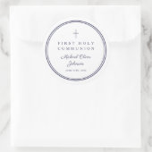 Sticker Rond Elegant Navy Blue Cross Boy First Communion  (Sac)