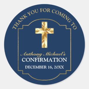 Sticker Rond Elegant Navy Blue Gold Boys Confirmation Cadeau Ta