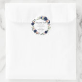Sticker Rond Elegant Navy Blue Rose Gold Floral Wedding Favor (Sac)