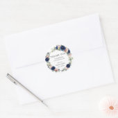 Sticker Rond Elegant Navy Blue Rose Gold Floral Wedding Favor (Enveloppe)