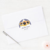 Sticker Rond Elegant Navy Blue Rustic Sunflower Wedding (Enveloppe)