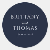 Sticker Rond Elegant Navy Blue Serif & Cursive (Devant)