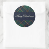 Sticker Rond Elegant Navy Green Plaid Christmas (Sac)
