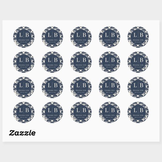 Sticker Rond Elegant Navy Shell Motive (Feuille)